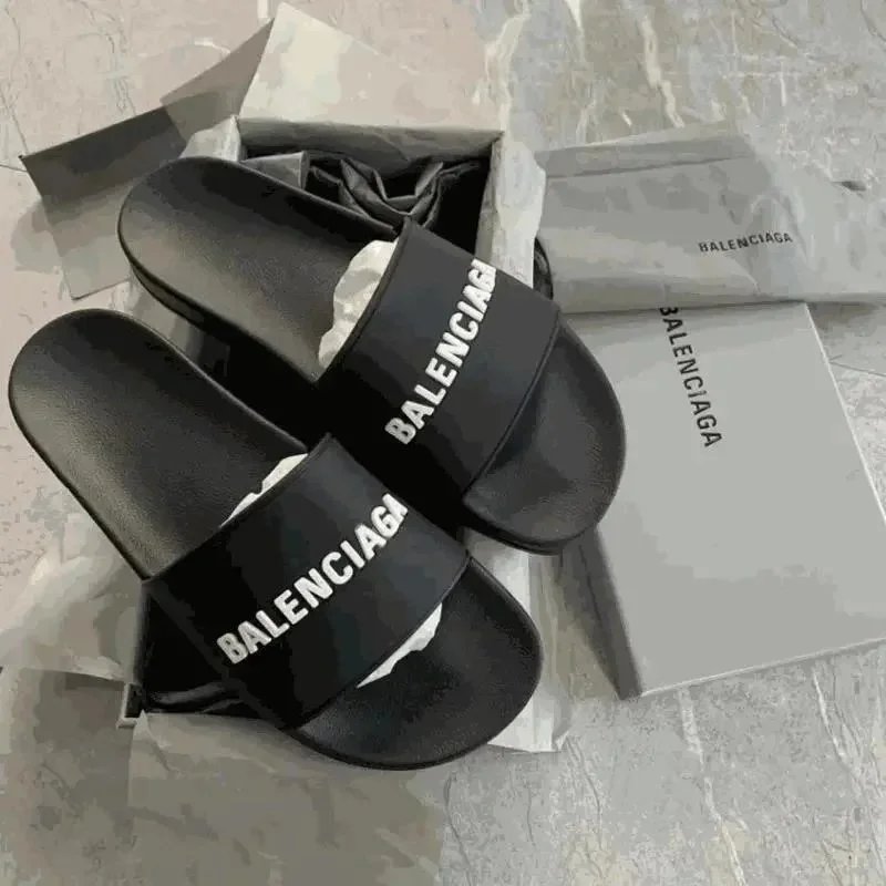 Balenciaga Embroidered Logo Faux Fur Campaign Sandals Slides