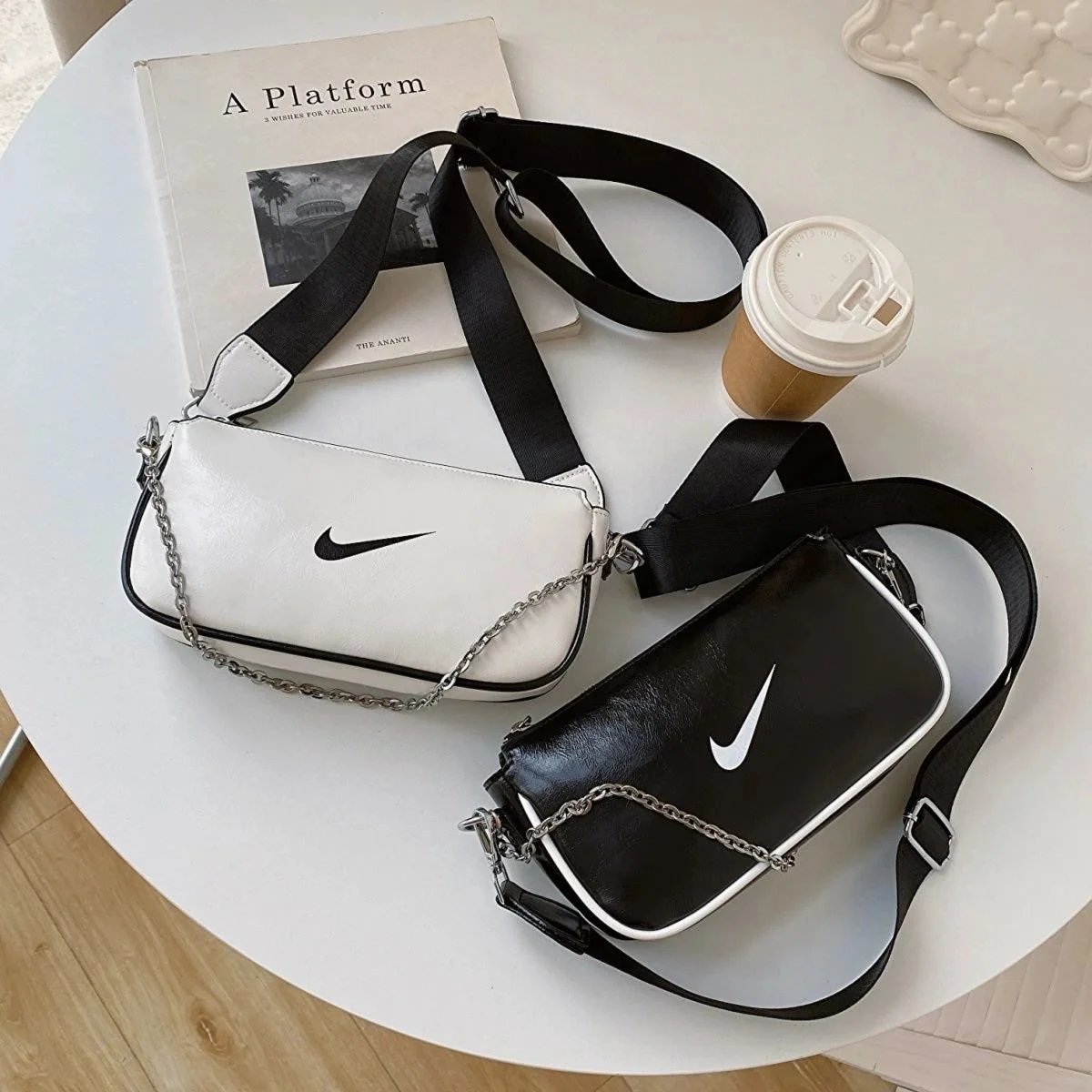 Nike Crossbody Bag with Chain Strap - Black and White