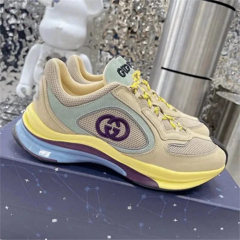 Gucci Rhyton Sneakers Beige Yellow Purple Mesh Fashion Trainers