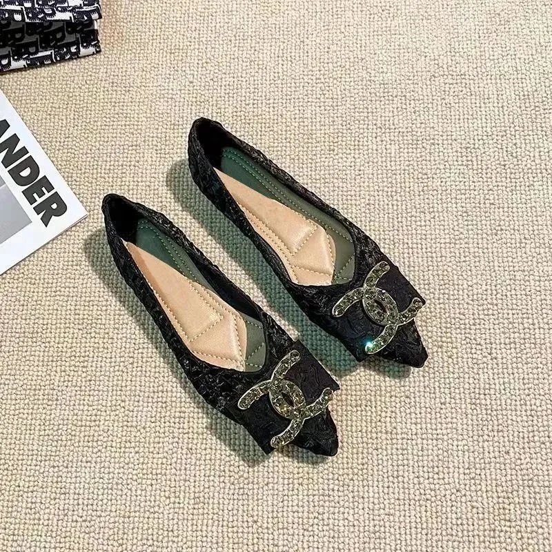 Black Crystal Embellished Flat Shoes for Women
