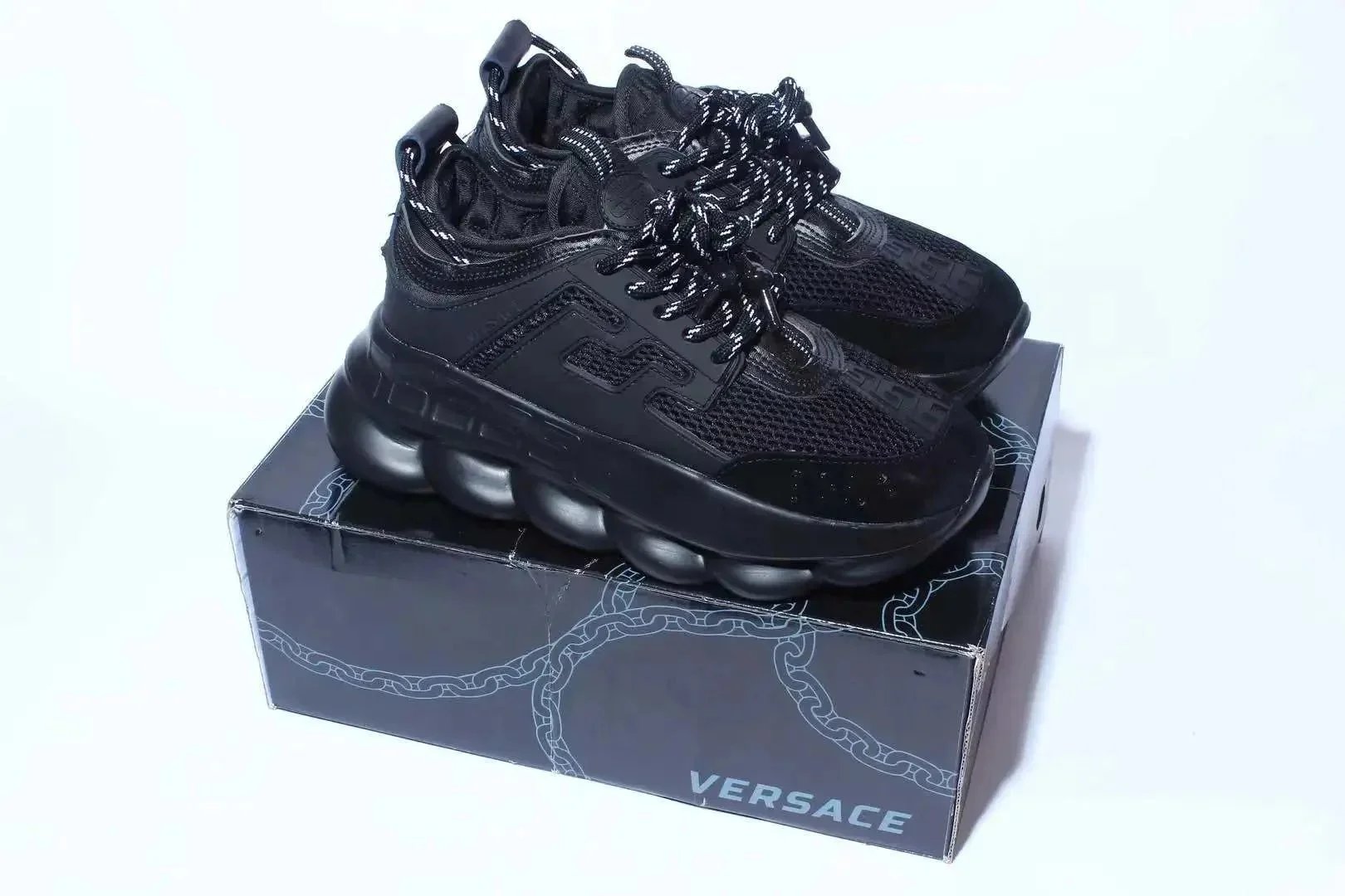 VERSACE Black Chunky Sneakers with Chain Design