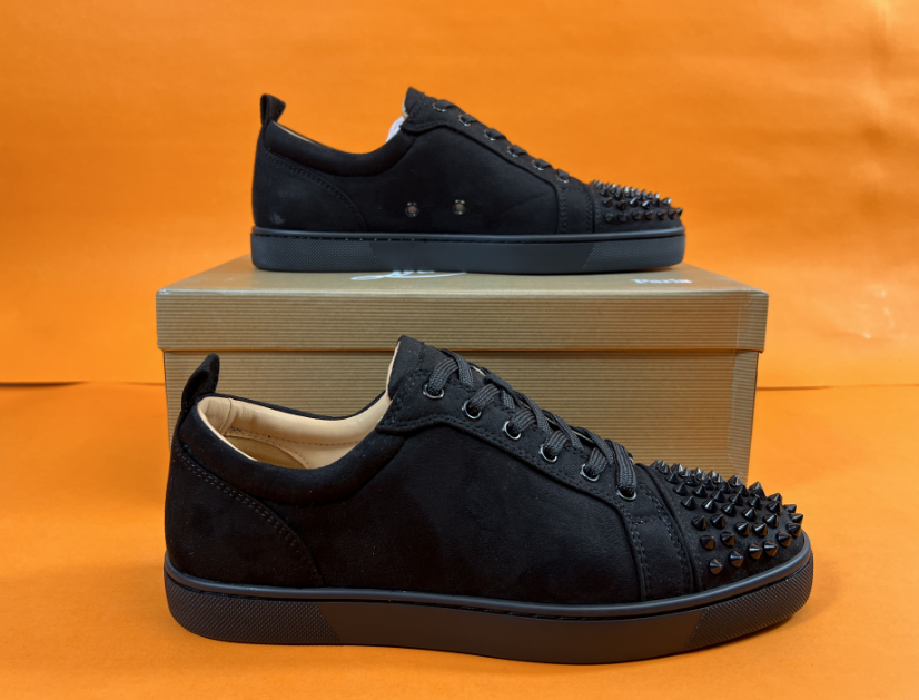 Black Suede Spiked Sneakers for Men