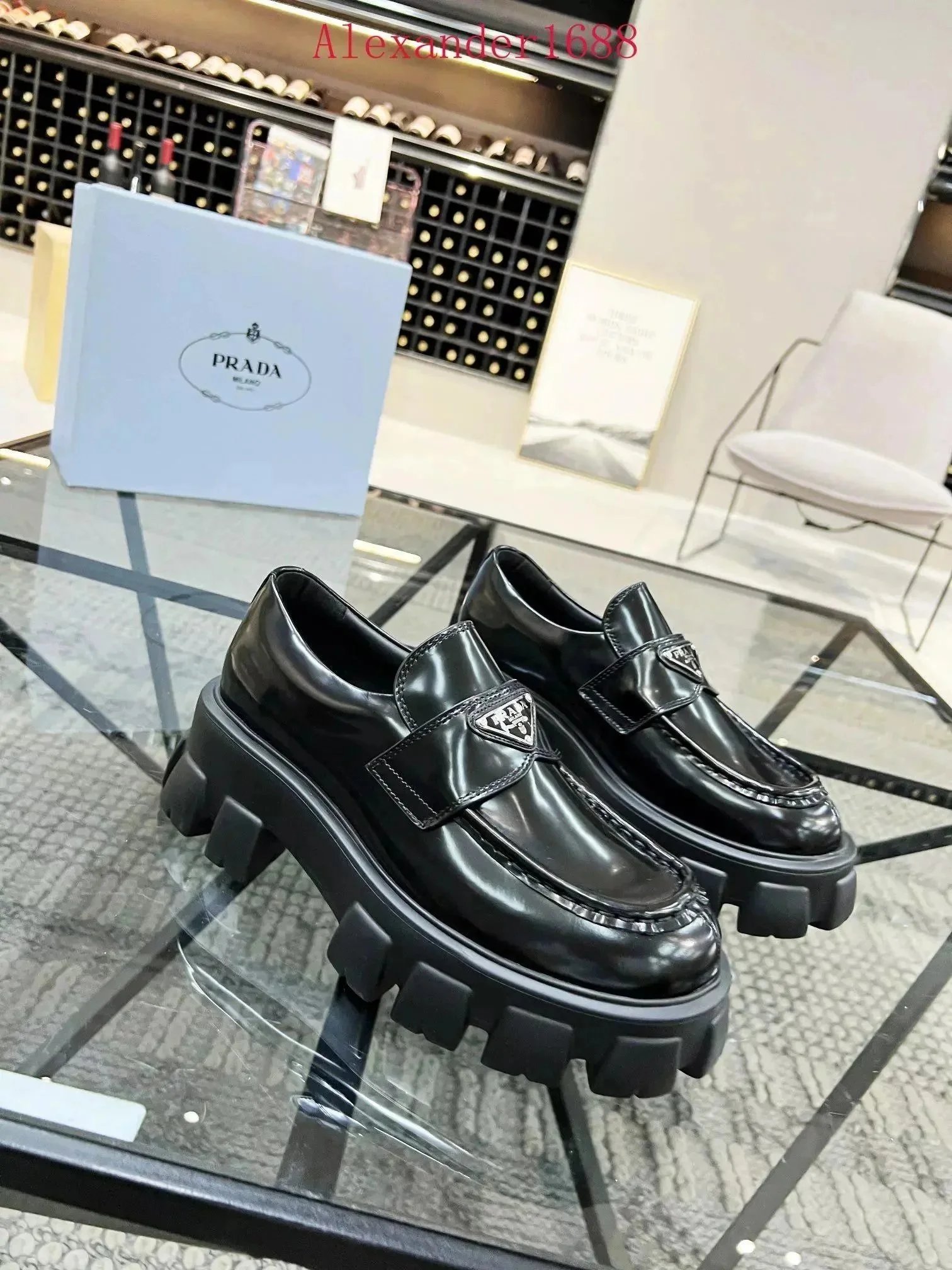 Prada Black Leather Platform Loafers for Men and Women
