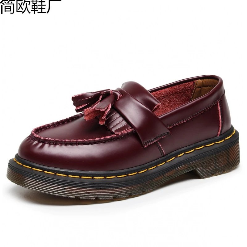 Burgundy Leather Loafers with Tassel Design for Women