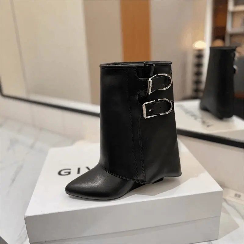 Givenchy Black Leather Ankle Boots with Double Buckle Design