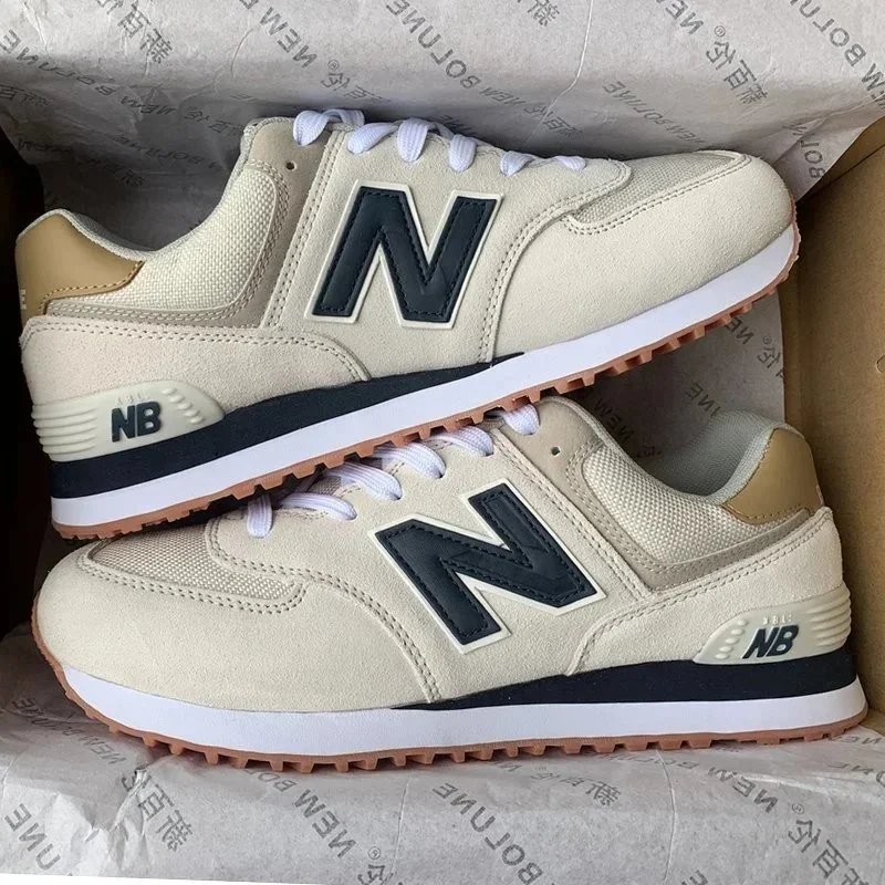 New Balance 574 Cream White Navy Sneakers