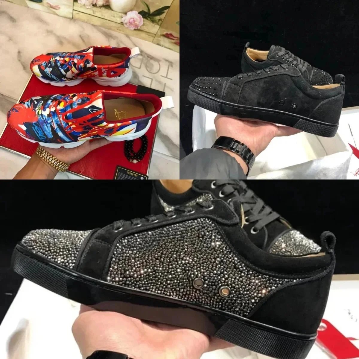 Christian Louboutin Men's Sneakers with Rhinestones and Colorful Design