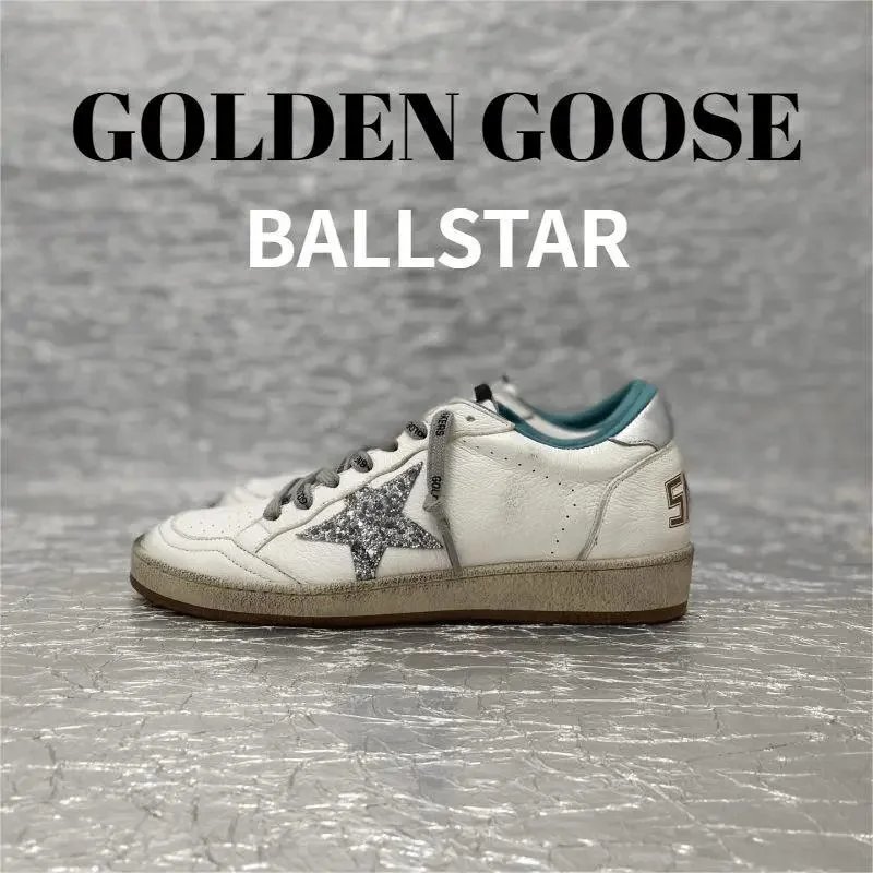 Golden Goose Ballstar White Leather Sneakers with Glitter Star